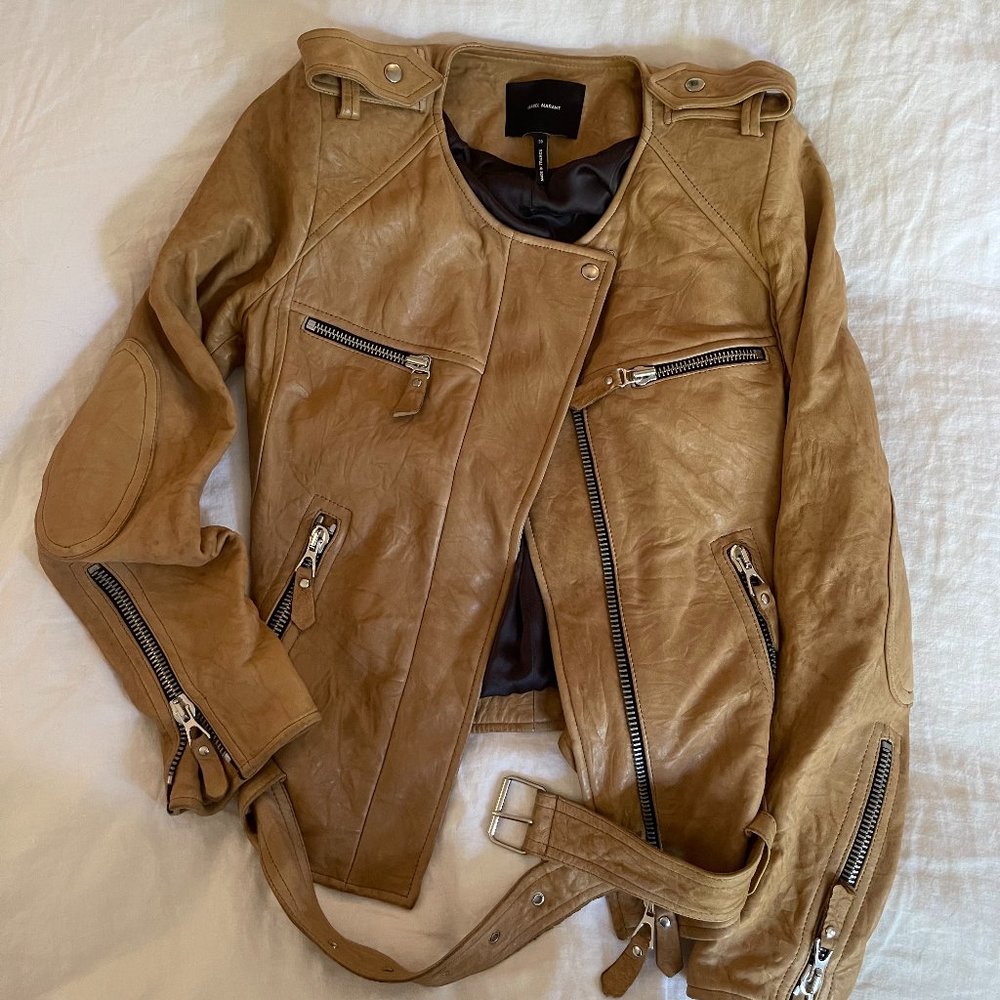 Isabel Marant camel leather moto jacket